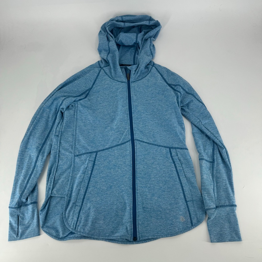 Athleta Womens Blue Space Dye Full Zip Hoodie Thumbhole Active Jacket Size M